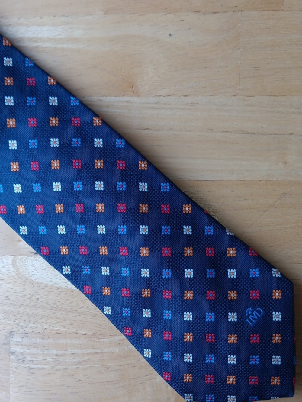 Men's Navy Patterned Woven Silk Tie with Multicolor Accents